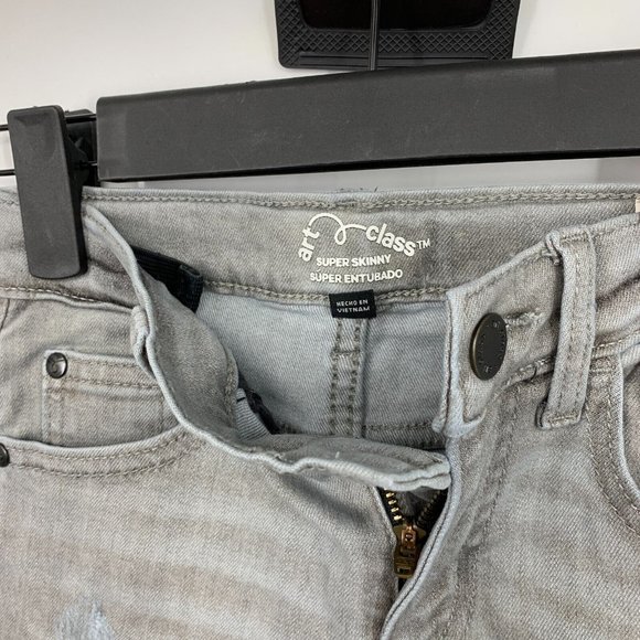 Art Class Jeans Boys Size 5 Gray Super Skinny Distressed Stretch Adjust Waist - Picture 4 of 9